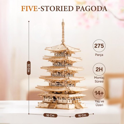 Rolife TGN02 Çok Katlı Kule Five-Storied Pagoda DIY Minyatür Maket Model Seti Ahşap 3D Wooden Puzzle 3D Model Kit Detaylı Dekoratif Hobi Seti Ahşap Maket - Thumbnail