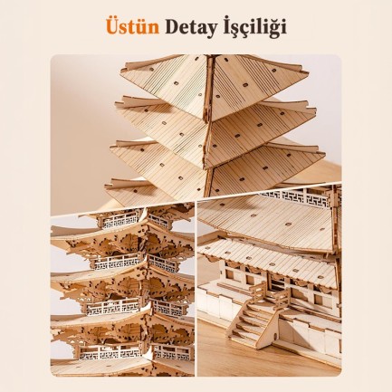 Rolife TGN02 Çok Katlı Kule Five-Storied Pagoda DIY Minyatür Maket Model Seti Ahşap 3D Wooden Puzzle 3D Model Kit Detaylı Dekoratif Hobi Seti Ahşap Maket - Thumbnail