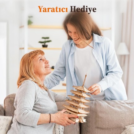 Rolife TGN02 Çok Katlı Kule Five-Storied Pagoda DIY Minyatür Maket Model Seti Ahşap 3D Wooden Puzzle 3D Model Kit Detaylı Dekoratif Hobi Seti Ahşap Maket - Thumbnail