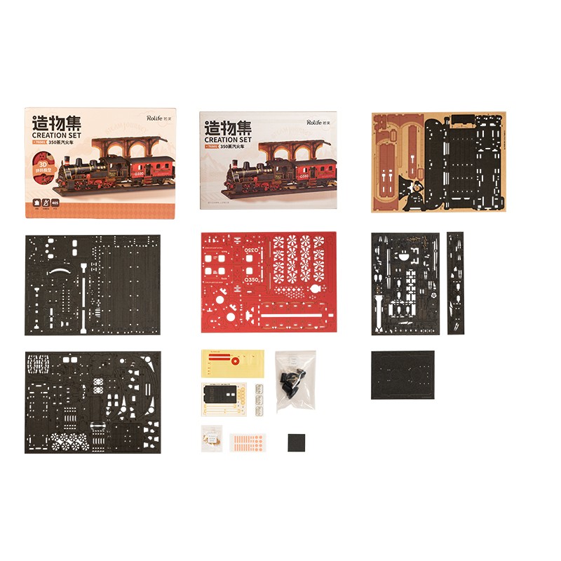Rolife TGS01 Lokomotif Tren (Steam Journey) DIY Minyatür Maket Model Seti Ahşap 3D Wooden Puzzle 3D Model Kit Detaylı Dekoratif Hobi Seti Ahşap Maket