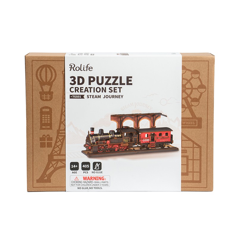 Rolife TGS01 Lokomotif Tren (Steam Journey) DIY Minyatür Maket Model Seti Ahşap 3D Wooden Puzzle 3D Model Kit Detaylı Dekoratif Hobi Seti Ahşap Maket