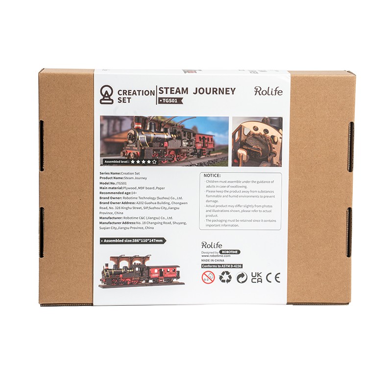 Rolife TGS01 Lokomotif Tren (Steam Journey) DIY Minyatür Maket Model Seti Ahşap 3D Wooden Puzzle 3D Model Kit Detaylı Dekoratif Hobi Seti Ahşap Maket