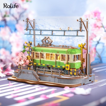 Rolife - Rolife TGS02 Lokomotif Tren (Sakura Journey) DIY Minyatür Maket Model Seti Ahşap 3D Wooden Puzzle 3D Model Kit Detaylı Dekoratif Hobi Seti Ahşap Maket