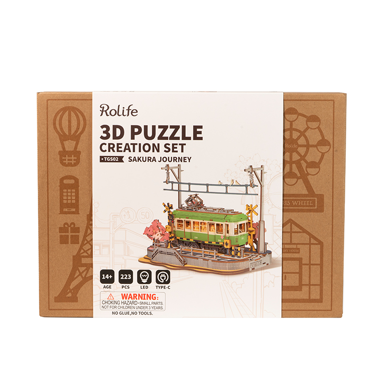 Rolife TGS02 Lokomotif Tren (Sakura Journey) DIY Minyatür Maket Model Seti Ahşap 3D Wooden Puzzle 3D Model Kit Detaylı Dekoratif Hobi Seti Ahşap Maket
