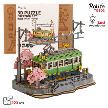 Rolife - Rolife TGS02 Lokomotif Tren (Sakura Journey) DIY Minyatür Maket Model Seti Ahşap 3D Wooden Puzzle 3D Model Kit Detaylı Dekoratif Hobi Seti Ahşap Maket