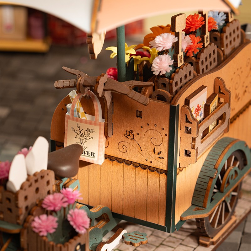 Rolife TGS03 Çiçek Arabası (Blossom Cart) DIY Minyatür Maket Model Seti Ahşap 3D Wooden Puzzle 3D Model Kit Detaylı Dekoratif Hobi Seti Ahşap Maket