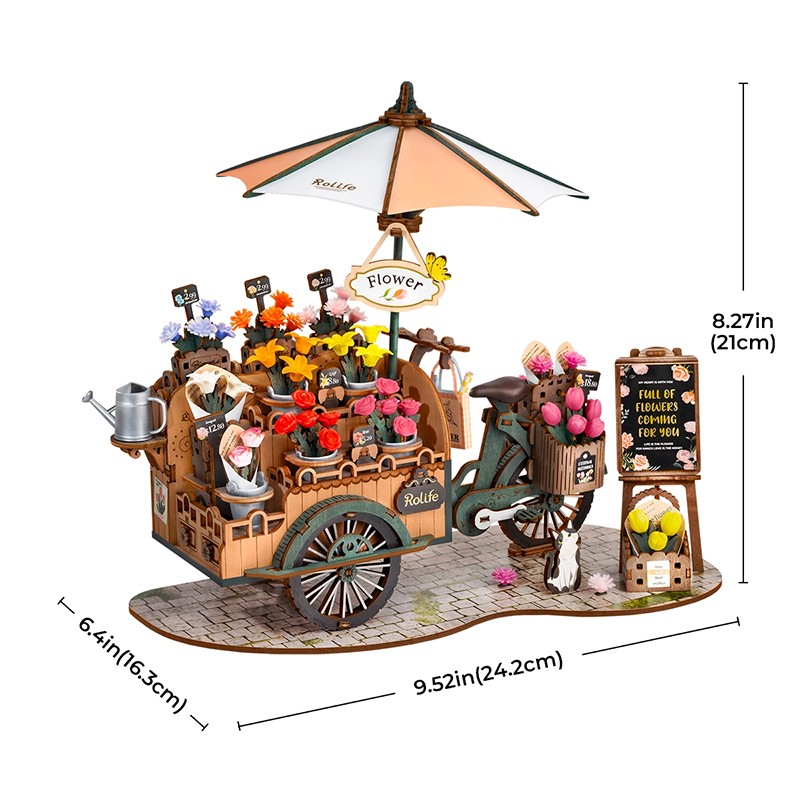 Rolife TGS03 Çiçek Arabası (Blossom Cart) DIY Minyatür Maket Model Seti Ahşap 3D Wooden Puzzle 3D Model Kit Detaylı Dekoratif Hobi Seti Ahşap Maket