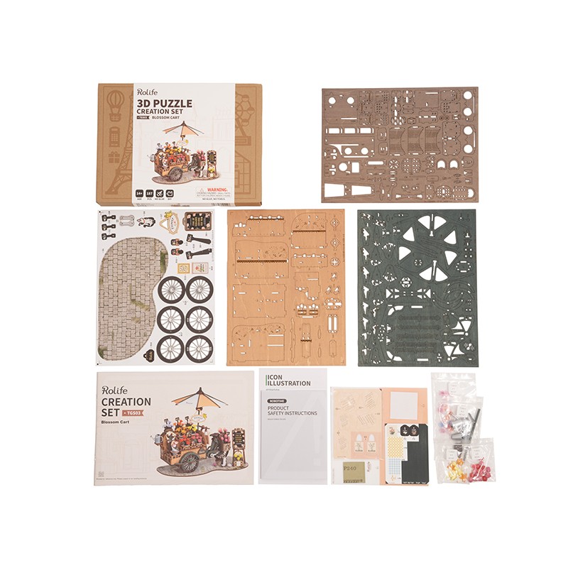Rolife TGS03 Çiçek Arabası (Blossom Cart) DIY Minyatür Maket Model Seti Ahşap 3D Wooden Puzzle 3D Model Kit Detaylı Dekoratif Hobi Seti Ahşap Maket
