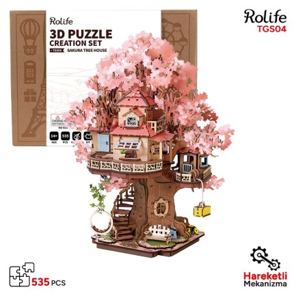 Rolife - Rolife TGS04 Ağaç Ev (Sakura Tree House) DIY Minyatür Maket Model Seti Ahşap 3D Wooden Puzzle 3D Model Kit Detaylı Dekoratif Hobi Seti Ahşap Maket