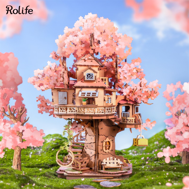 Rolife TGS04 Ağaç Ev (Sakura Tree House) DIY Minyatür Maket Model Seti Ahşap 3D Wooden Puzzle 3D Model Kit Detaylı Dekoratif Hobi Seti Ahşap Maket