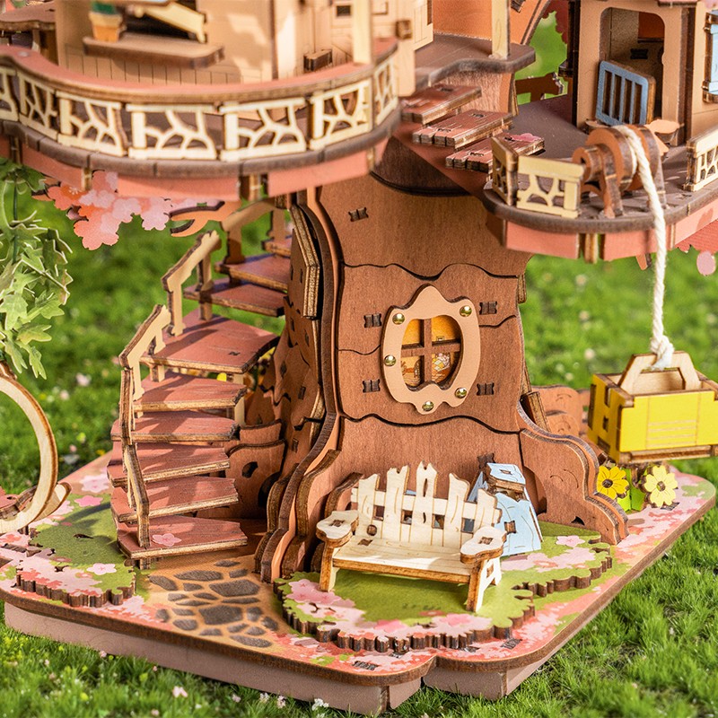 Rolife TGS04 Ağaç Ev (Sakura Tree House) DIY Minyatür Maket Model Seti Ahşap 3D Wooden Puzzle 3D Model Kit Detaylı Dekoratif Hobi Seti Ahşap Maket