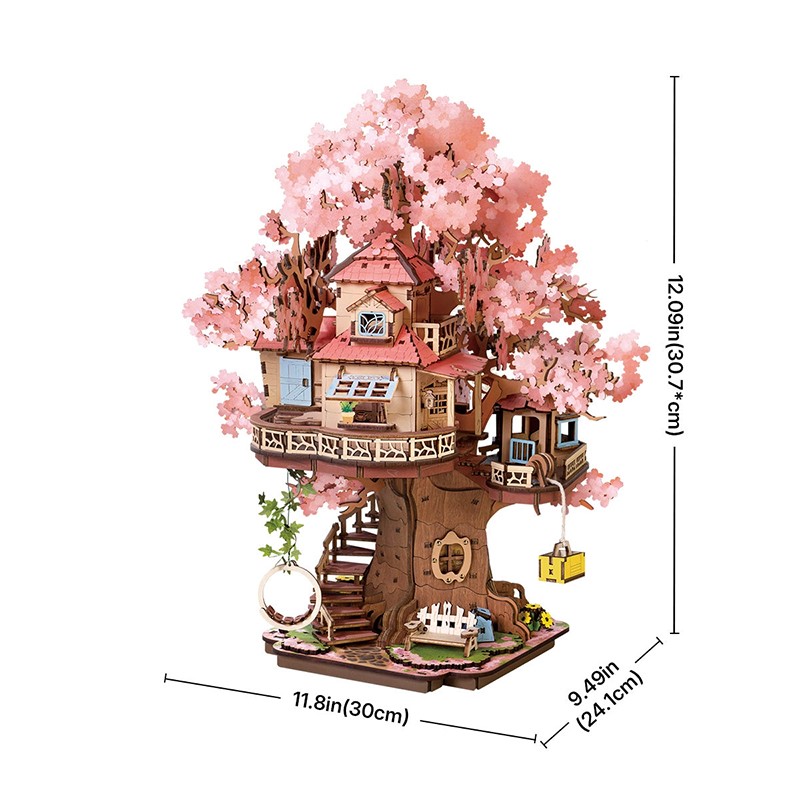 Rolife TGS04 Ağaç Ev (Sakura Tree House) DIY Minyatür Maket Model Seti Ahşap 3D Wooden Puzzle 3D Model Kit Detaylı Dekoratif Hobi Seti Ahşap Maket