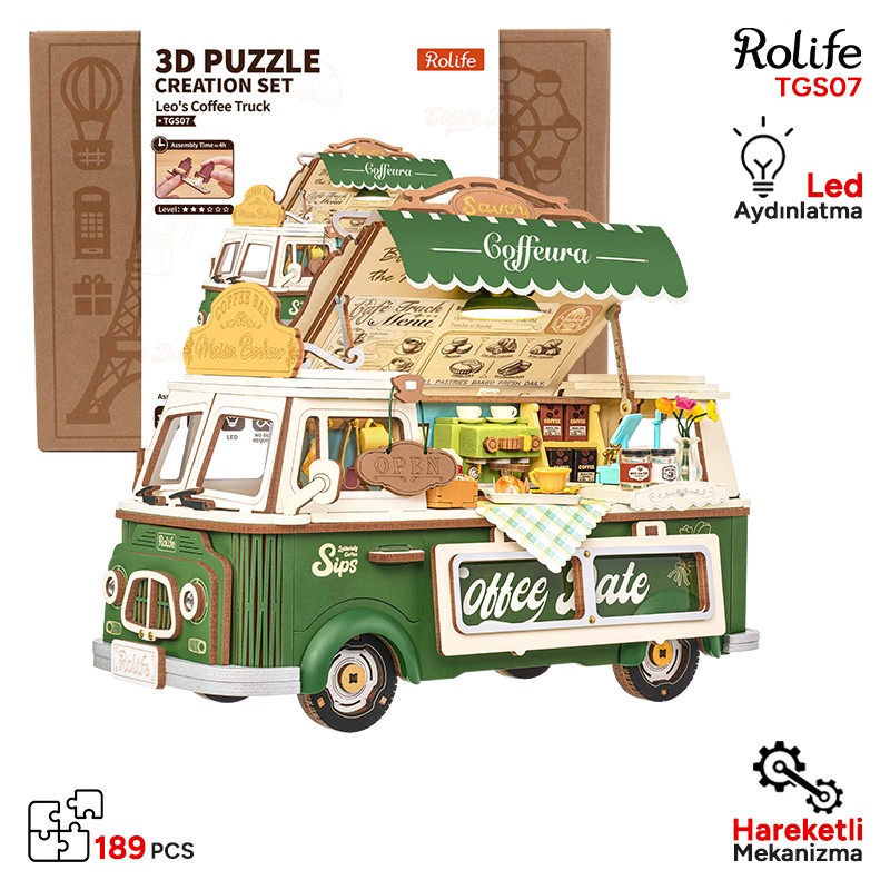 Rolife TGS07 Leo's Coffee Truck 3D Wooden Puzzle