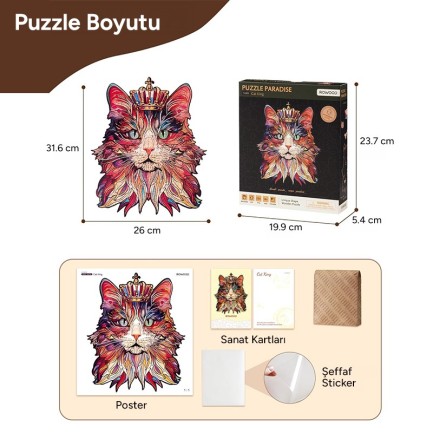 Rowood TA002 Cat King 3D Wooden Puzzle - Thumbnail