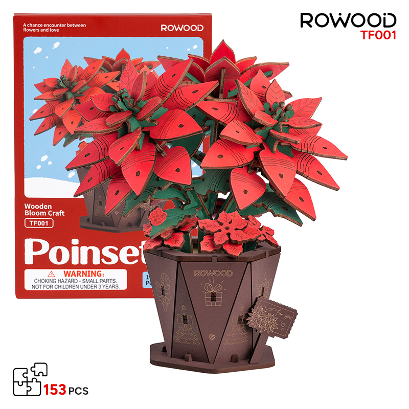 Rowood TF001 Atatürk Çiçeği Poinsettia DIY Minyatür Maket Model Set Ahşap 3D Wooden Puzzle Model Kit Ahşap Maket Dekoratif Hobi Seti