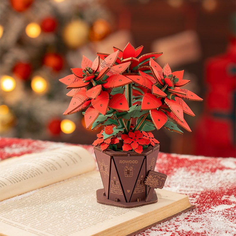 Rowood TF001 Atatürk Çiçeği Poinsettia DIY Minyatür Maket Model Set Ahşap 3D Wooden Puzzle Model Kit Ahşap Maket Dekoratif Hobi Seti