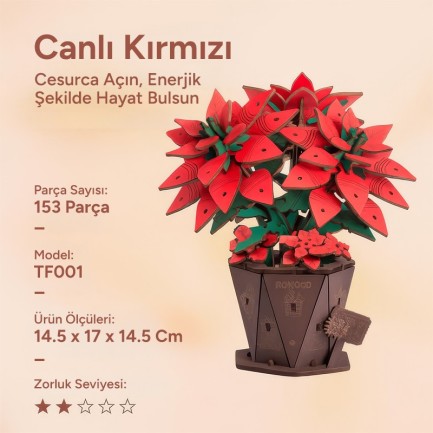 Rowood TF001 Atatürk Çiçeği Poinsettia DIY Minyatür Maket Model Set Ahşap 3D Wooden Puzzle Model Kit Ahşap Maket Dekoratif Hobi Seti - Thumbnail