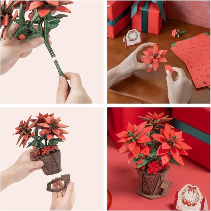 Rowood TF001 Atatürk Çiçeği Poinsettia DIY Minyatür Maket Model Set Ahşap 3D Wooden Puzzle Model Kit Ahşap Maket Dekoratif Hobi Seti - Thumbnail