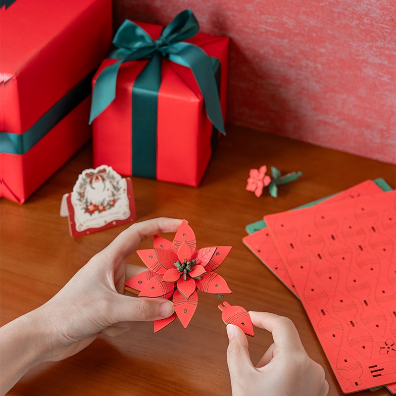 Rowood TF001 Atatürk Çiçeği Poinsettia DIY Minyatür Maket Model Set Ahşap 3D Wooden Puzzle Model Kit Ahşap Maket Dekoratif Hobi Seti