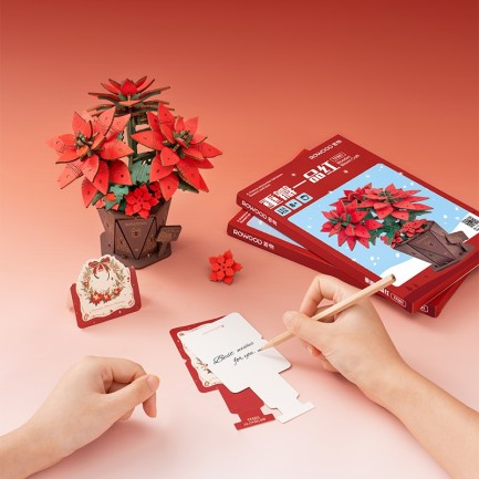 Rowood TF001 Atatürk Çiçeği Poinsettia DIY Minyatür Maket Model Set Ahşap 3D Wooden Puzzle Model Kit Ahşap Maket Dekoratif Hobi Seti - Thumbnail