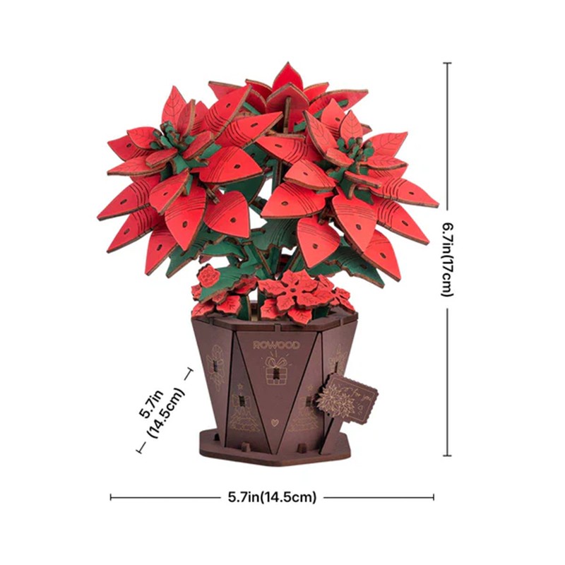 Rowood TF001 Atatürk Çiçeği Poinsettia DIY Minyatür Maket Model Set Ahşap 3D Wooden Puzzle Model Kit Ahşap Maket Dekoratif Hobi Seti