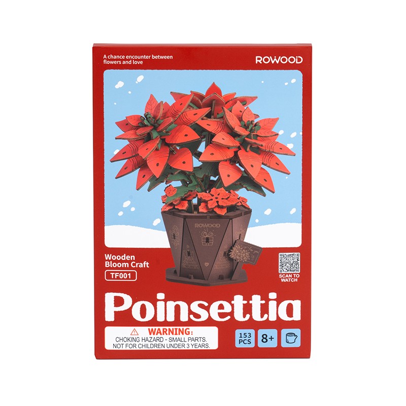 Rowood TF001 Atatürk Çiçeği Poinsettia DIY Minyatür Maket Model Set Ahşap 3D Wooden Puzzle Model Kit Ahşap Maket Dekoratif Hobi Seti
