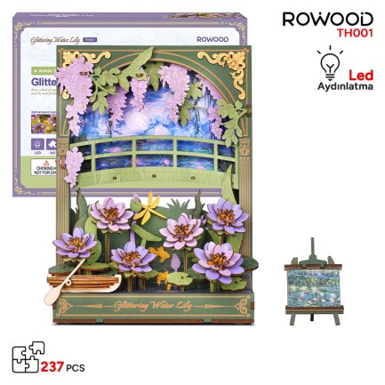 Rowood - Rowood TH001 Nilüfer Çiçeği (Glittering Water Lily) DIY Minyatür Maket Model Seti Ahşap 3D Wooden Puzzle 3D Model Kit Detaylı Dekoratif Hobi Seti Ahşap Maket