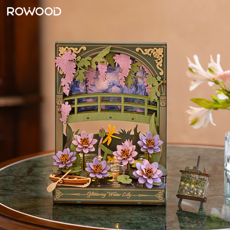 Rowood TH001 Nilüfer Çiçeği (Glittering Water Lily) DIY Minyatür Maket Model Seti Ahşap 3D Wooden Puzzle 3D Model Kit Detaylı Dekoratif Hobi Seti Ahşap Maket
