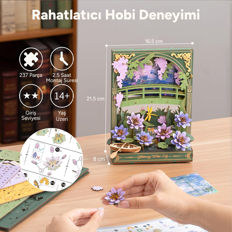Rowood TH001 Nilüfer Çiçeği (Glittering Water Lily) DIY Minyatür Maket Model Seti Ahşap 3D Wooden Puzzle 3D Model Kit Detaylı Dekoratif Hobi Seti Ahşap Maket