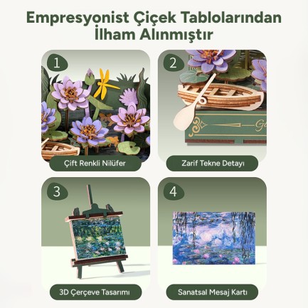 Rowood TH001 Nilüfer Çiçeği (Glittering Water Lily) DIY Minyatür Maket Model Seti Ahşap 3D Wooden Puzzle 3D Model Kit Detaylı Dekoratif Hobi Seti Ahşap Maket - Thumbnail