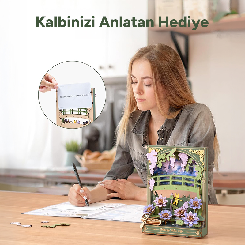 Rowood TH001 Nilüfer Çiçeği (Glittering Water Lily) DIY Minyatür Maket Model Seti Ahşap 3D Wooden Puzzle 3D Model Kit Detaylı Dekoratif Hobi Seti Ahşap Maket