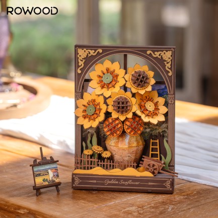 Rowood TH002 Ayçiçeği (Golden Sunflower) DIY Minyatür Maket Model Seti Ahşap 3D Wooden Puzzle 3D Model Kit Detaylı Dekoratif Hobi Seti Ahşap Maket - Thumbnail
