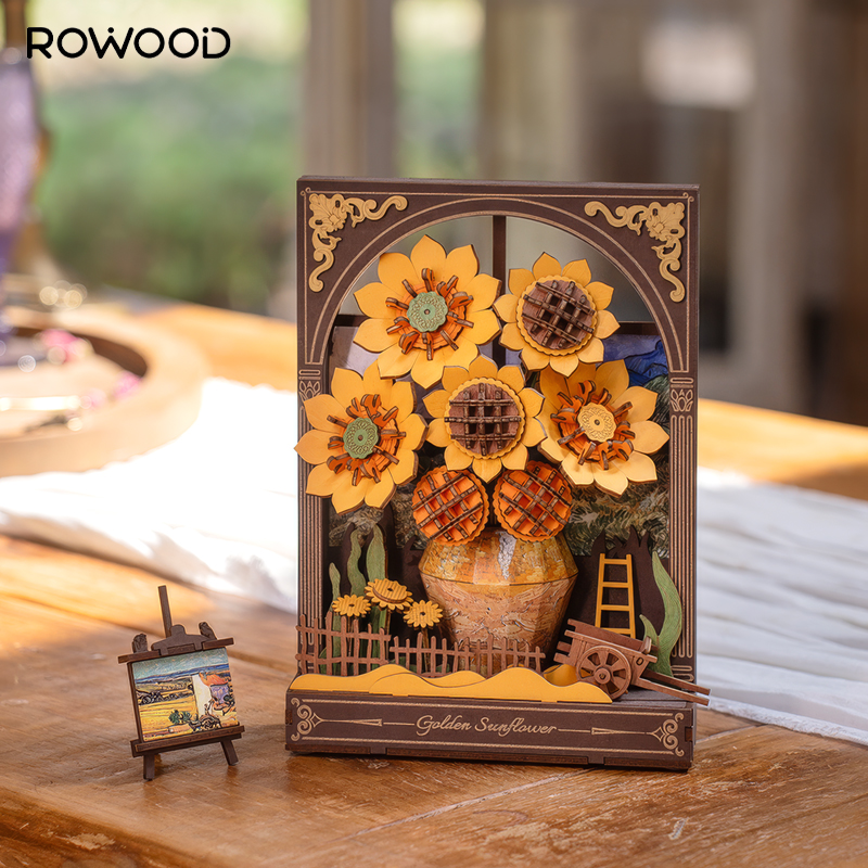 Rowood TH002 Ayçiçeği (Golden Sunflower) DIY Minyatür Maket Model Seti Ahşap 3D Wooden Puzzle 3D Model Kit Detaylı Dekoratif Hobi Seti Ahşap Maket