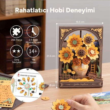 Rowood TH002 Ayçiçeği (Golden Sunflower) DIY Minyatür Maket Model Seti Ahşap 3D Wooden Puzzle 3D Model Kit Detaylı Dekoratif Hobi Seti Ahşap Maket - Thumbnail