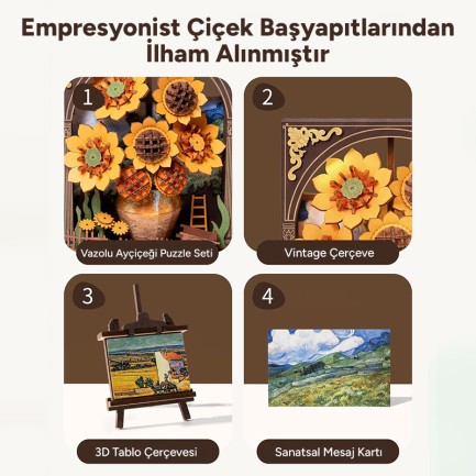 Rowood TH002 Ayçiçeği (Golden Sunflower) DIY Minyatür Maket Model Seti Ahşap 3D Wooden Puzzle 3D Model Kit Detaylı Dekoratif Hobi Seti Ahşap Maket - Thumbnail