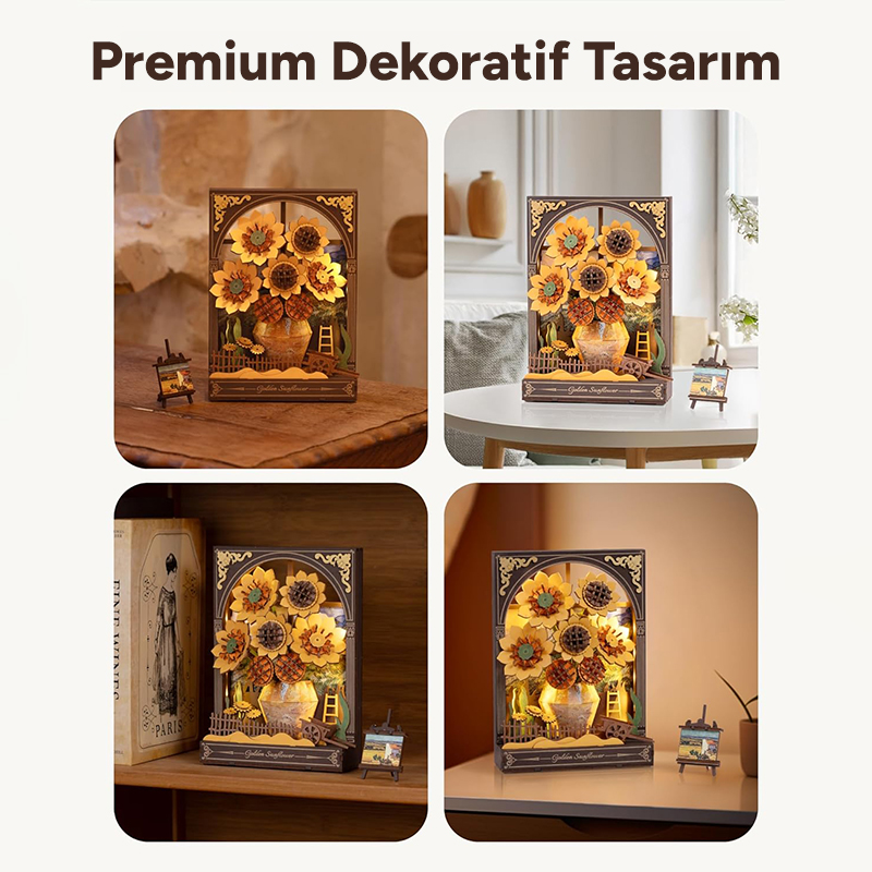 Rowood TH002 Ayçiçeği (Golden Sunflower) DIY Minyatür Maket Model Seti Ahşap 3D Wooden Puzzle 3D Model Kit Detaylı Dekoratif Hobi Seti Ahşap Maket