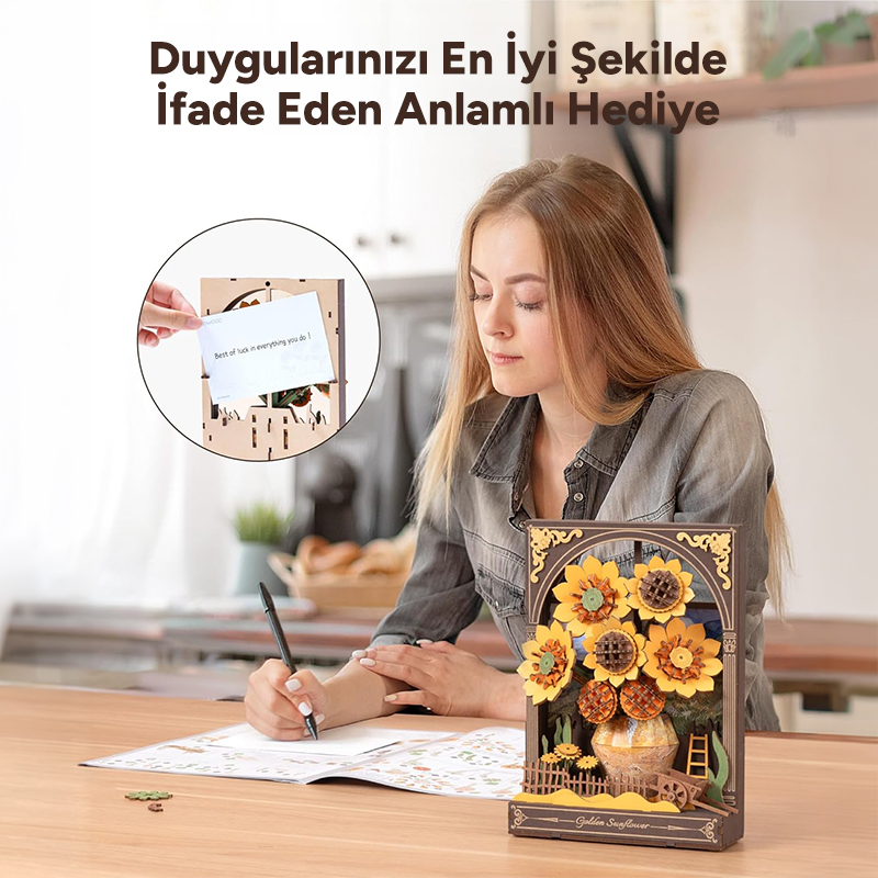 Rowood TH002 Ayçiçeği (Golden Sunflower) DIY Minyatür Maket Model Seti Ahşap 3D Wooden Puzzle 3D Model Kit Detaylı Dekoratif Hobi Seti Ahşap Maket