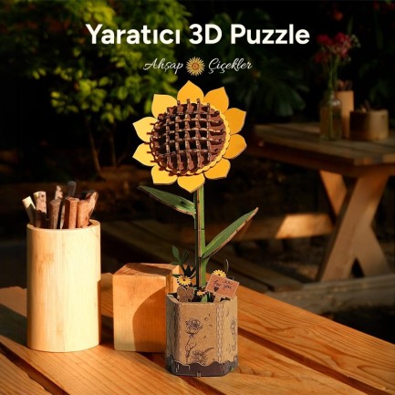 Rowood TW011 Ayçiçeği Sunflower DIY Minyatür Maket Model Seti Ahşap 3D Wooden Puzzle Model Kit Ahşap Maket Dekoratif Hobi Seti - Thumbnail