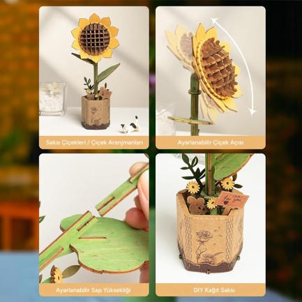 Rowood TW011 Ayçiçeği Sunflower DIY Minyatür Maket Model Seti Ahşap 3D Wooden Puzzle Model Kit Ahşap Maket Dekoratif Hobi Seti - Thumbnail