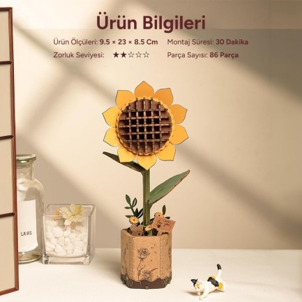Rowood TW011 Ayçiçeği Sunflower DIY Minyatür Maket Model Seti Ahşap 3D Wooden Puzzle Model Kit Ahşap Maket Dekoratif Hobi Seti - Thumbnail