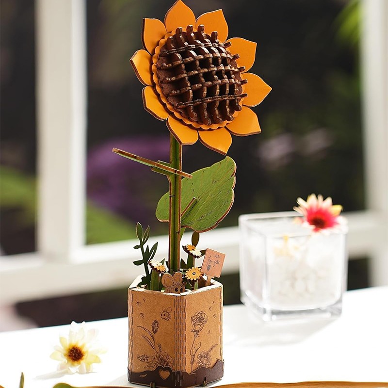 Rowood TW011 Ayçiçeği Sunflower DIY Minyatür Maket Model Seti Ahşap 3D Wooden Puzzle Model Kit Ahşap Maket Dekoratif Hobi Seti