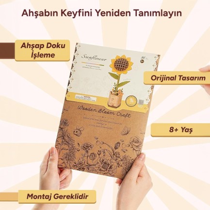 Rowood TW011 Ayçiçeği Sunflower DIY Minyatür Maket Model Seti Ahşap 3D Wooden Puzzle Model Kit Ahşap Maket Dekoratif Hobi Seti - Thumbnail