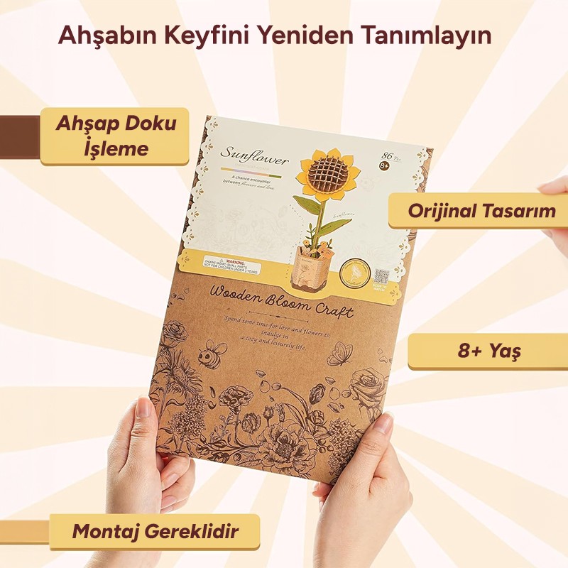 Rowood TW011 Ayçiçeği Sunflower DIY Minyatür Maket Model Seti Ahşap 3D Wooden Puzzle Model Kit Ahşap Maket Dekoratif Hobi Seti