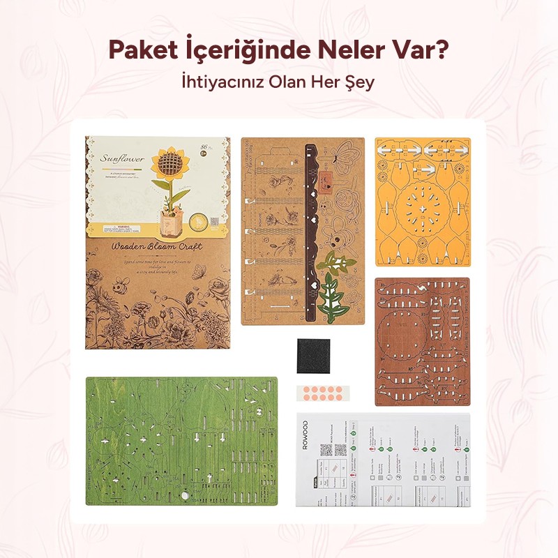 Rowood TW011 Ayçiçeği Sunflower DIY Minyatür Maket Model Seti Ahşap 3D Wooden Puzzle Model Kit Ahşap Maket Dekoratif Hobi Seti