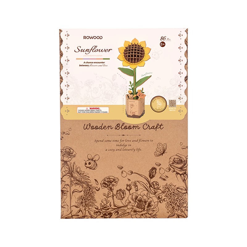 Rowood TW011 Ayçiçeği Sunflower DIY Minyatür Maket Model Seti Ahşap 3D Wooden Puzzle Model Kit Ahşap Maket Dekoratif Hobi Seti