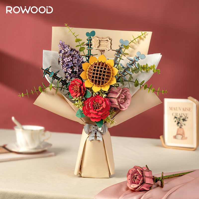 Rowood TW01H Çiçek Buketi Wooden Flower Bouquet DIY Minyatür Maket Model Seti Ahşap 3D Wooden Puzzle 3D Model Kit Detaylı Dekoratif Hobi Seti Ahşap Maket