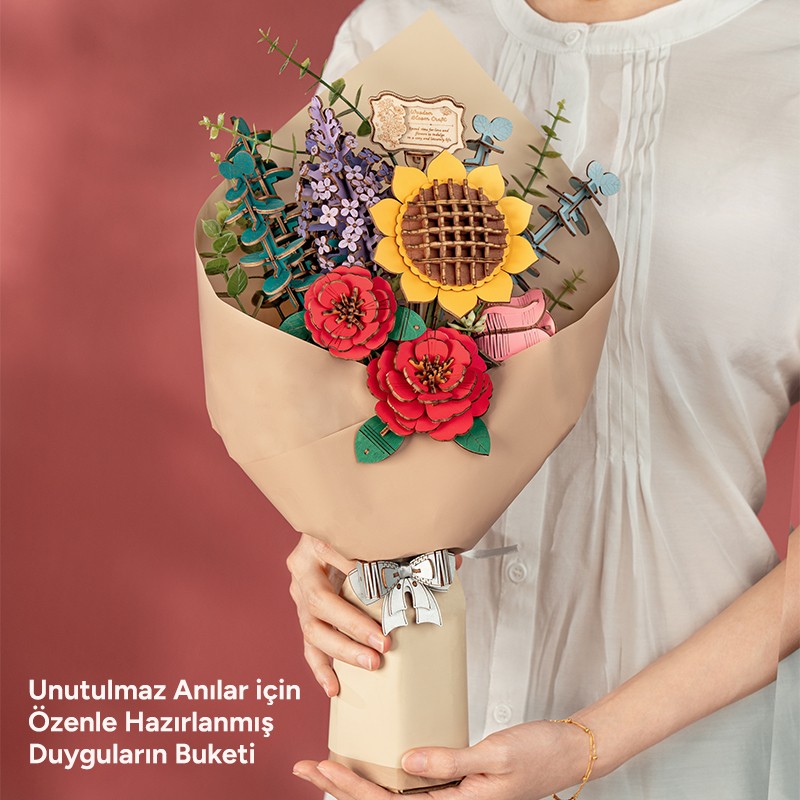Rowood TW01H Çiçek Buketi Wooden Flower Bouquet DIY Minyatür Maket Model Seti Ahşap 3D Wooden Puzzle 3D Model Kit Detaylı Dekoratif Hobi Seti Ahşap Maket