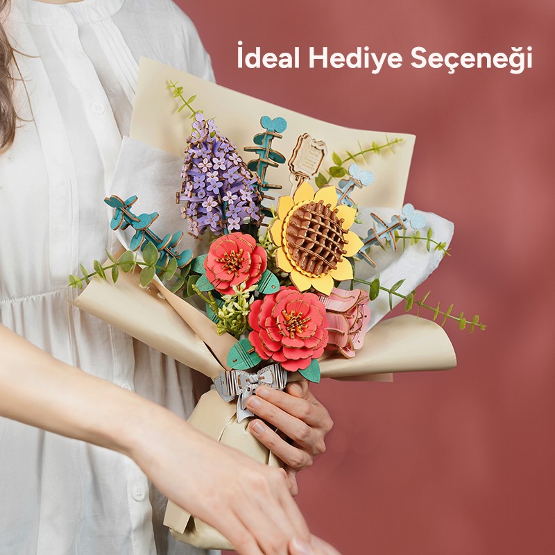 Rowood TW01H Çiçek Buketi Wooden Flower Bouquet DIY Minyatür Maket Model Seti Ahşap 3D Wooden Puzzle 3D Model Kit Detaylı Dekoratif Hobi Seti Ahşap Maket