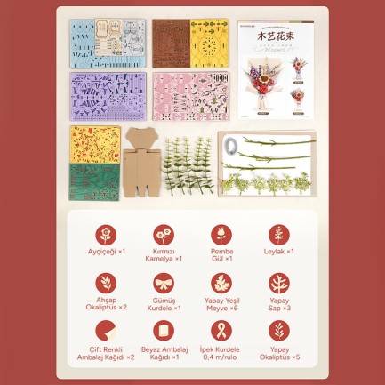 Rowood TW01H Çiçek Buketi Wooden Flower Bouquet DIY Minyatür Maket Model Seti Ahşap 3D Wooden Puzzle 3D Model Kit Detaylı Dekoratif Hobi Seti Ahşap Maket - Thumbnail