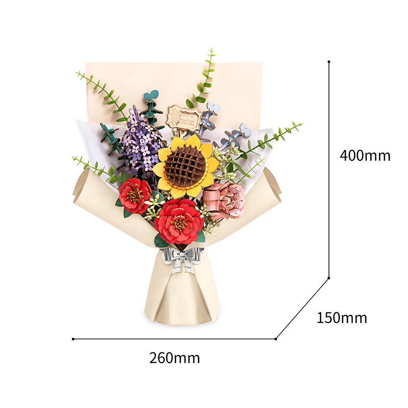 Rowood TW01H Çiçek Buketi Wooden Flower Bouquet DIY Minyatür Maket Model Seti Ahşap 3D Wooden Puzzle 3D Model Kit Detaylı Dekoratif Hobi Seti Ahşap Maket